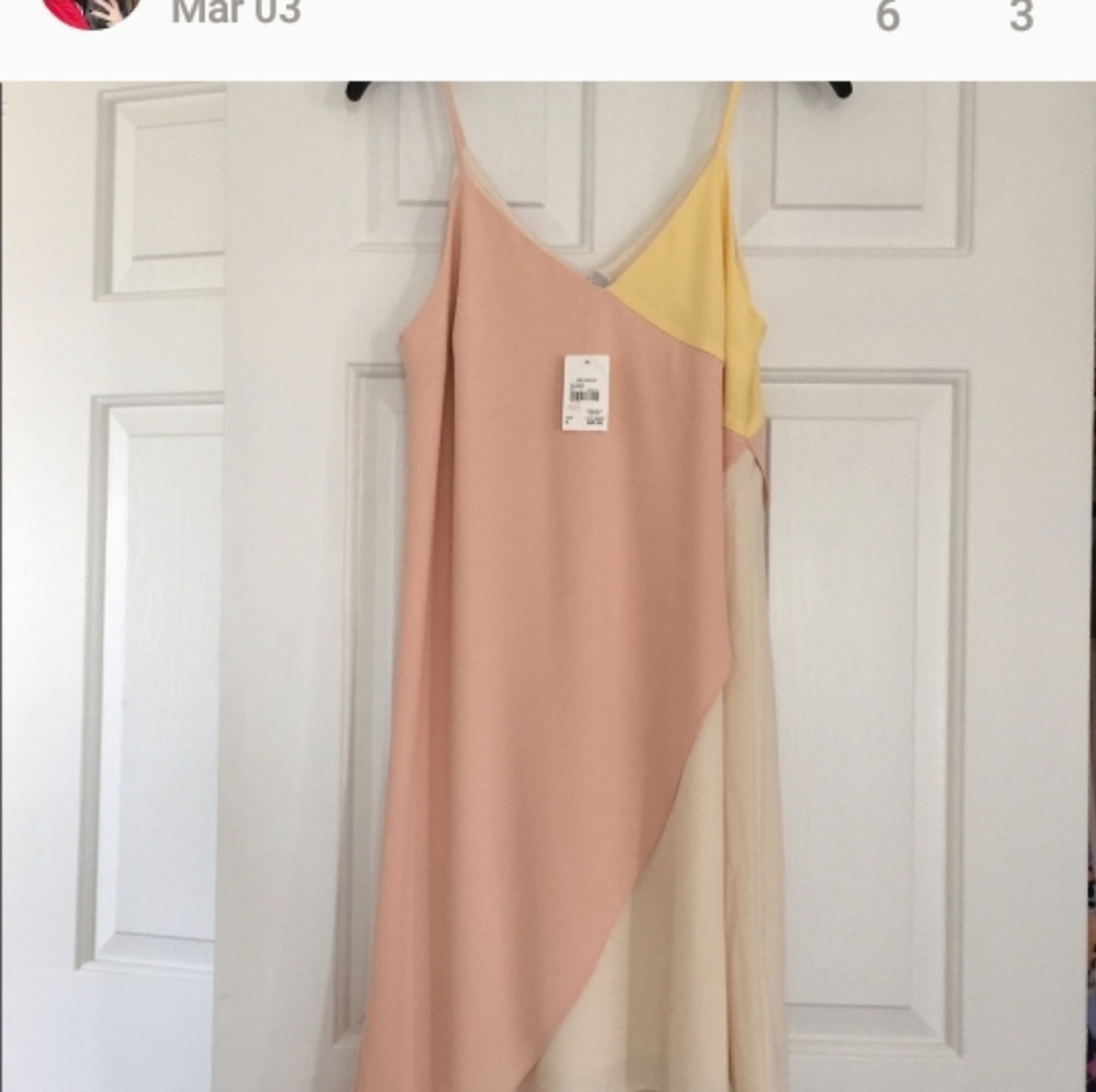Cato Dress. Size L. Color Block. Pink Yellow Cream